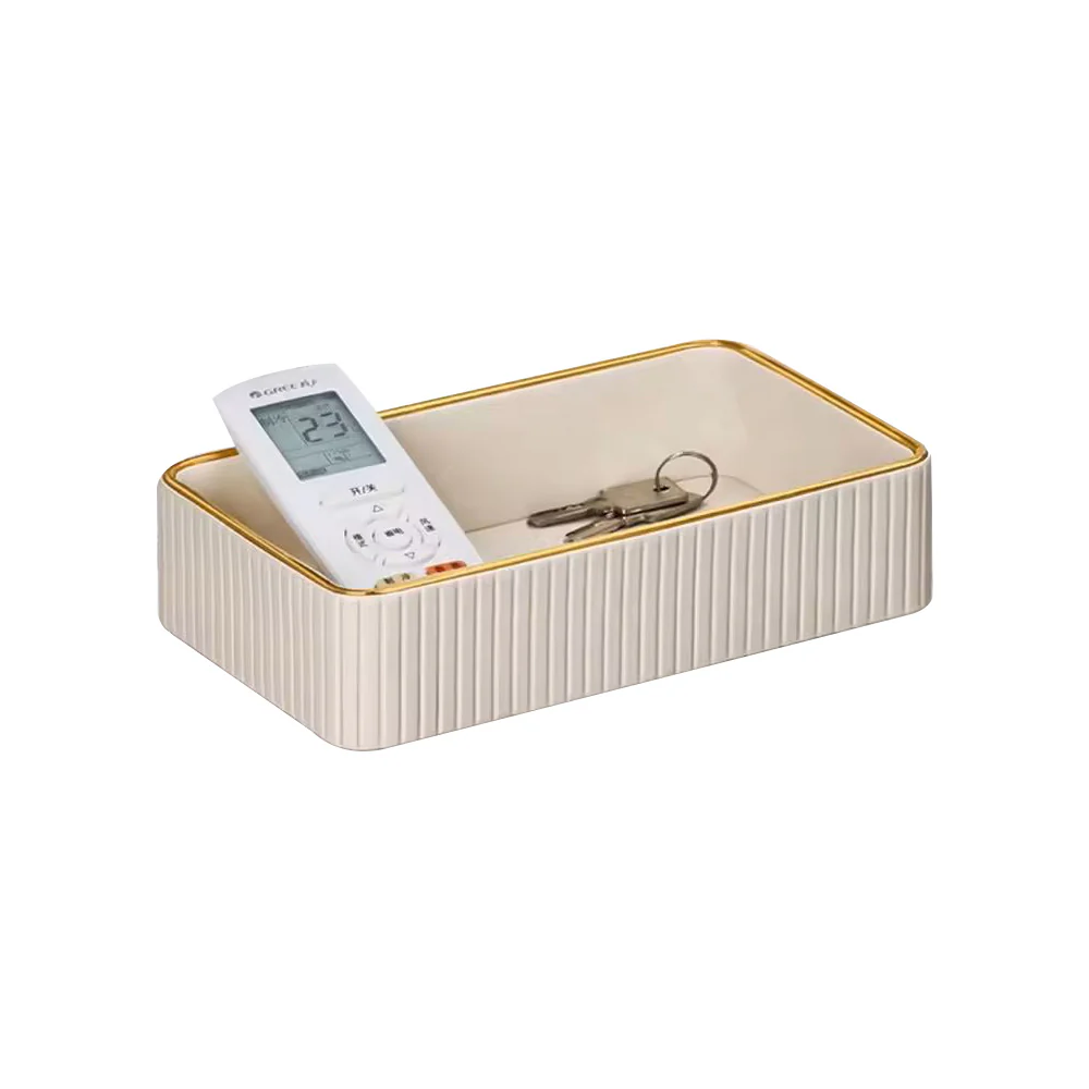 Columns Rectangular Leather Valet Tray - Ivory - Image 3