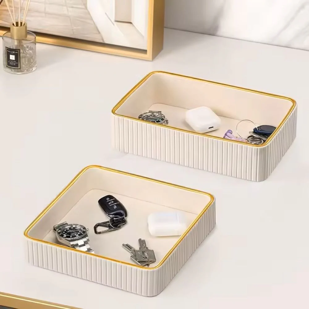 Columns Rectangular Leather Valet Tray - Ivory - Image 5
