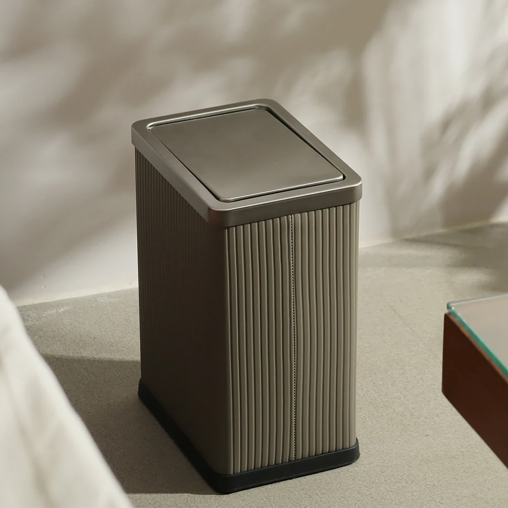 Columns Rectangular Waste Can With Lid 10L - Dark Grey & Steel - Image 2