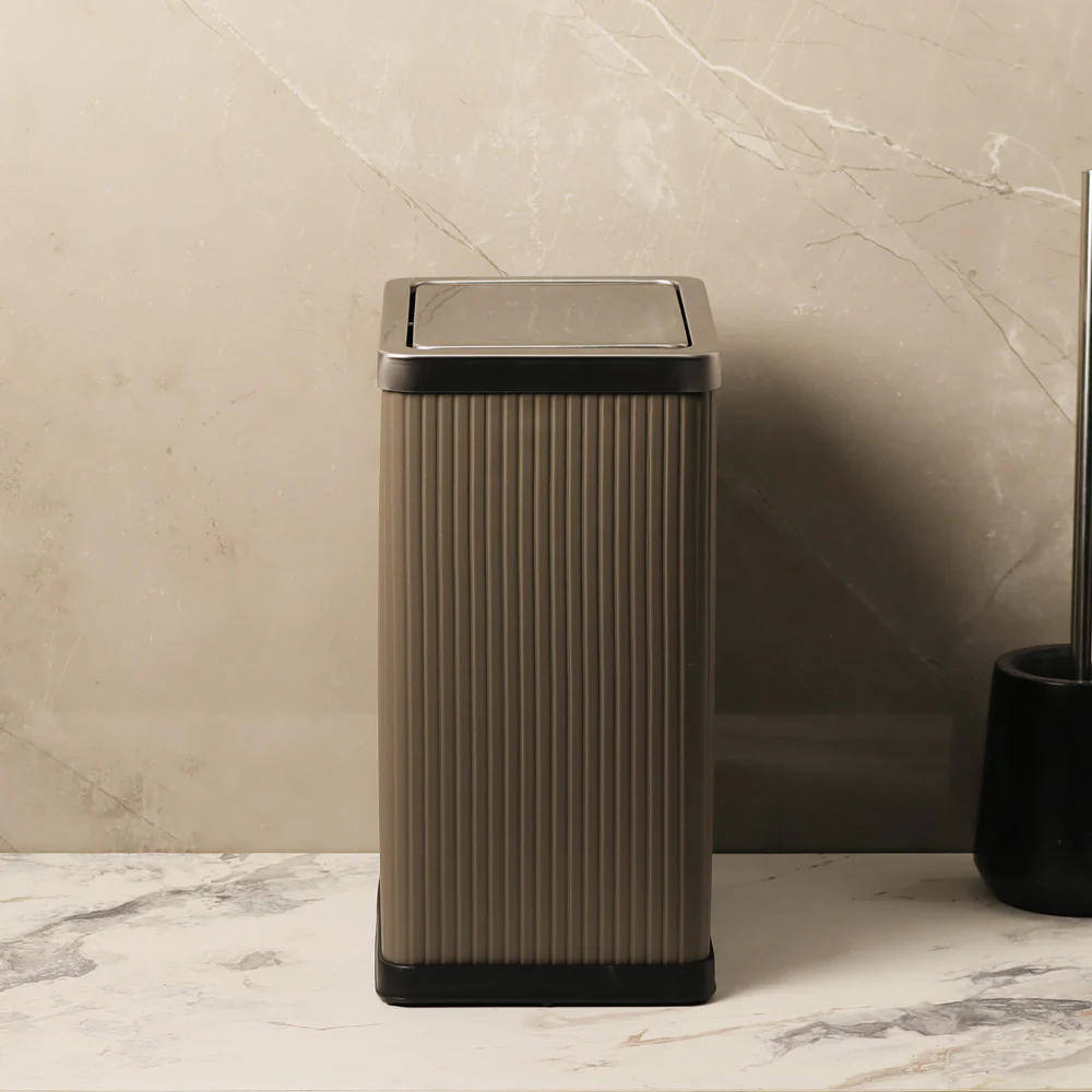 Columns Rectangular Waste Can With Lid 10L - Dark Grey & Steel - Image 3