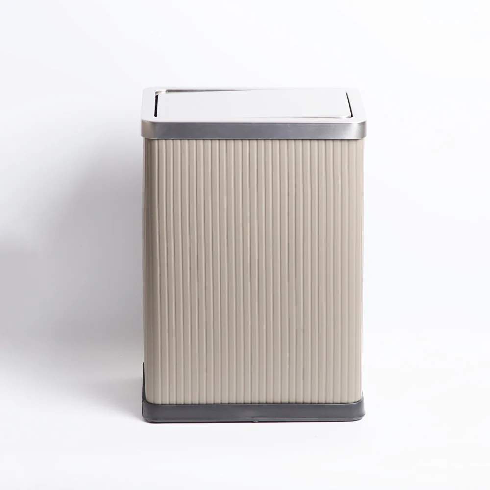 Columns Rectangular Waste Can With Lid 10L - Dark Grey & Steel - Image 4