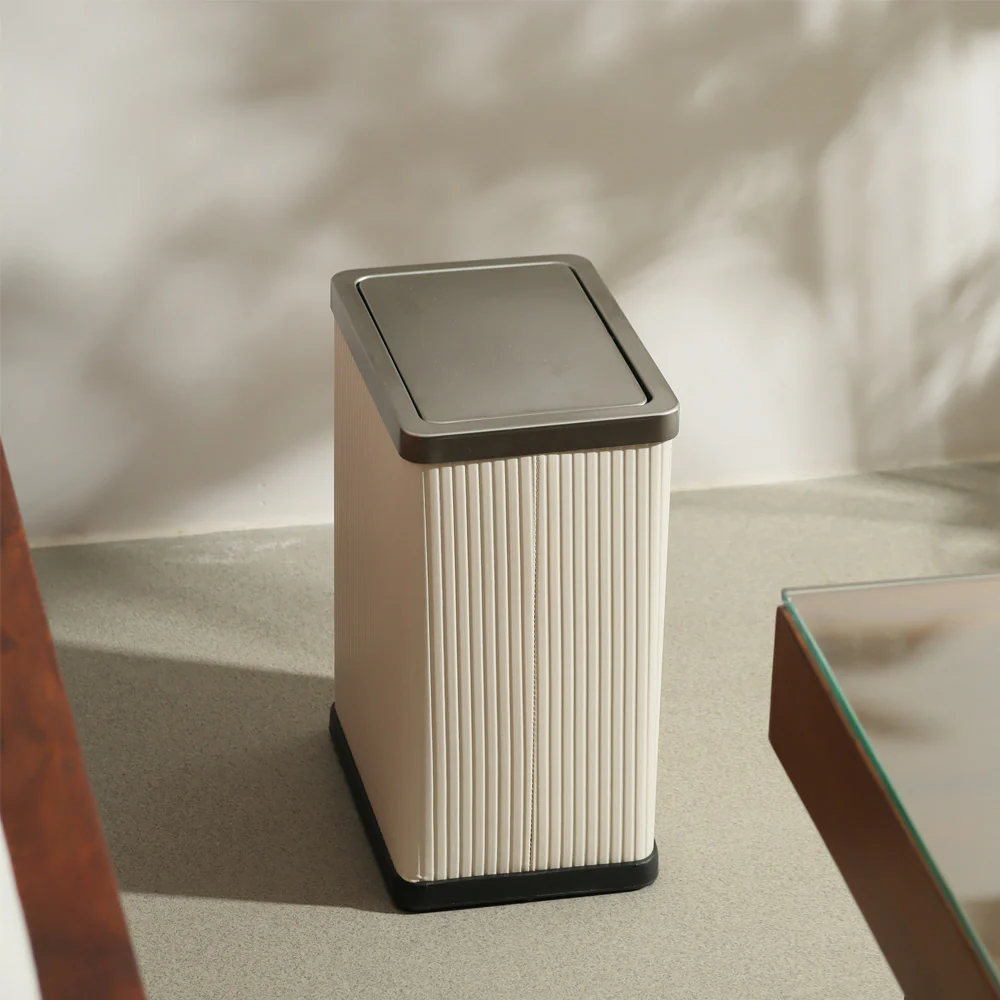 Columns Rectangular Waste Can With Lid 10L - Ivory & Steel - Image 2