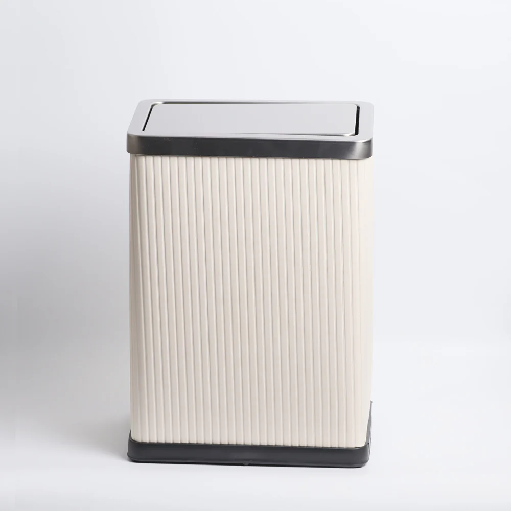 Columns Rectangular Waste Can With Lid 10L - Ivory & Steel - Image 3