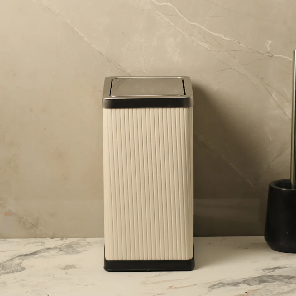 Columns Rectangular Waste Can With Lid 10L - Ivory & Steel - Image 4