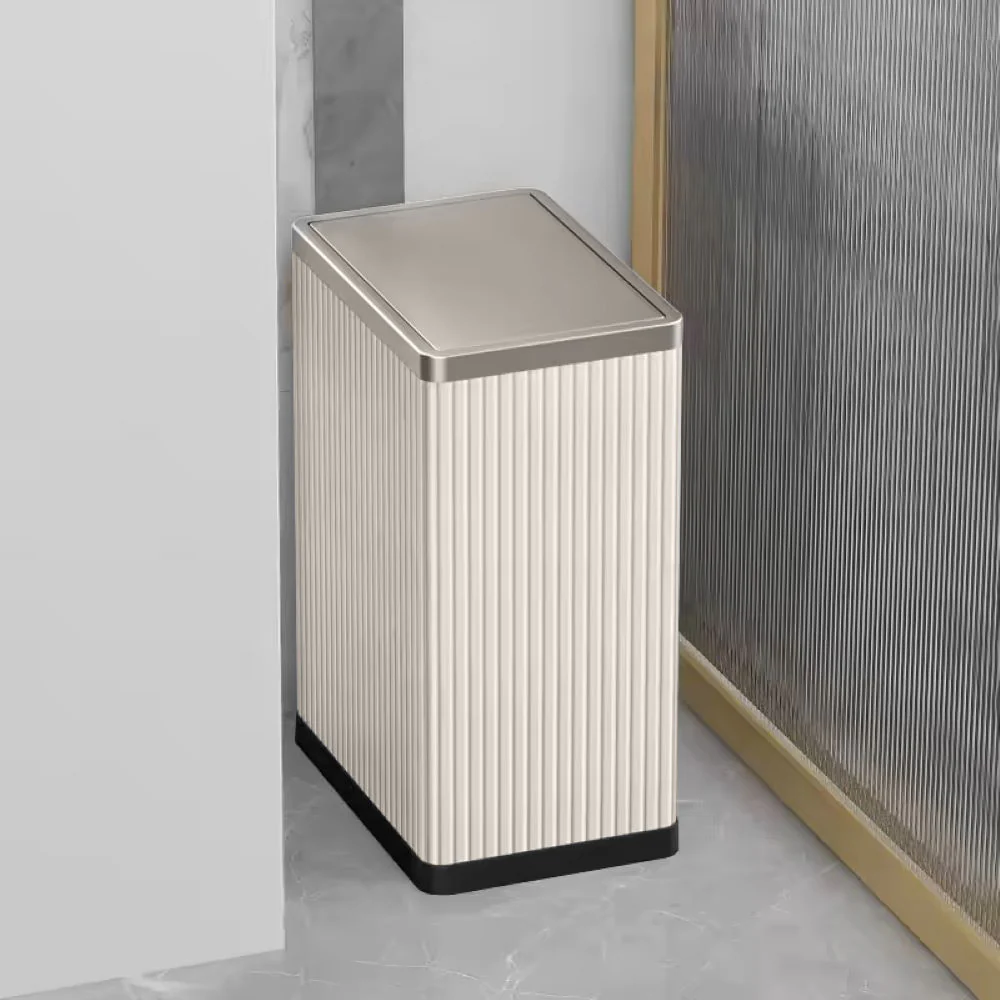 Columns Rectangular Waste Can With Lid 10L - Ivory & Steel - Image 5
