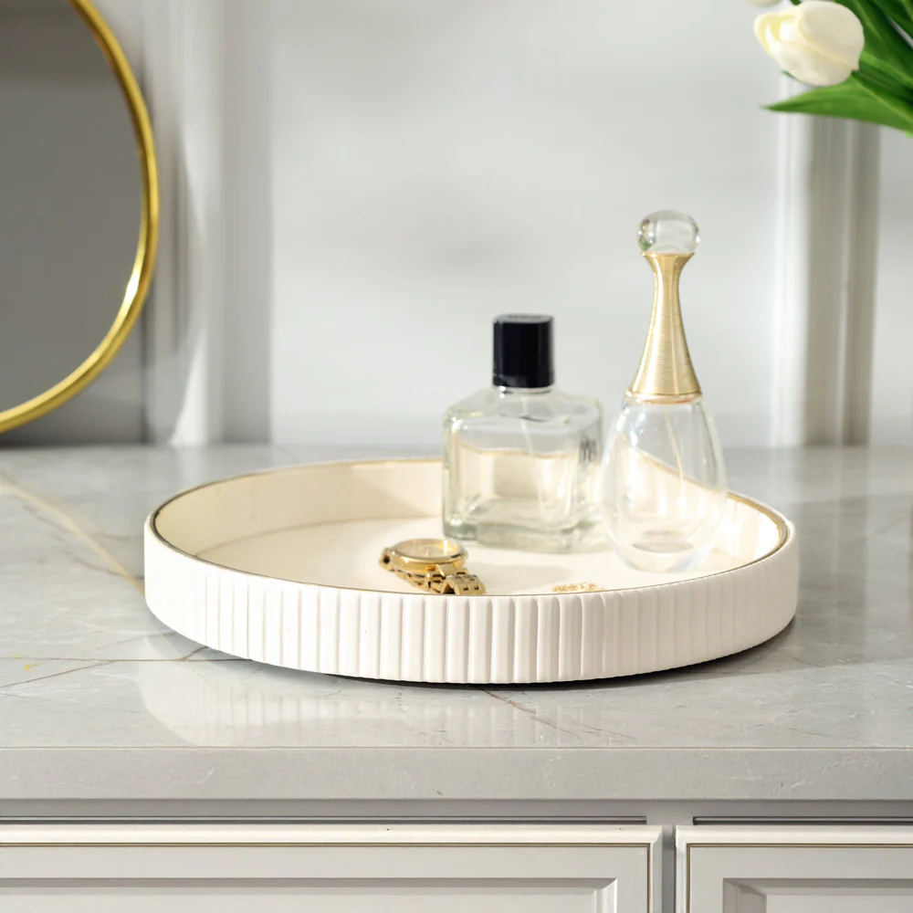 Columns Round Vanity Tray - Ivory