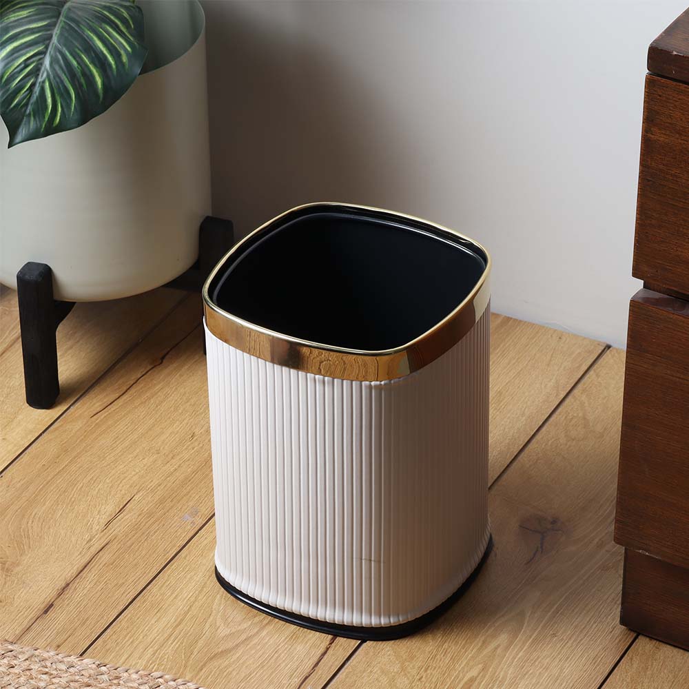 Columns Sqround Waste Bin 12L - Ivory & Gold