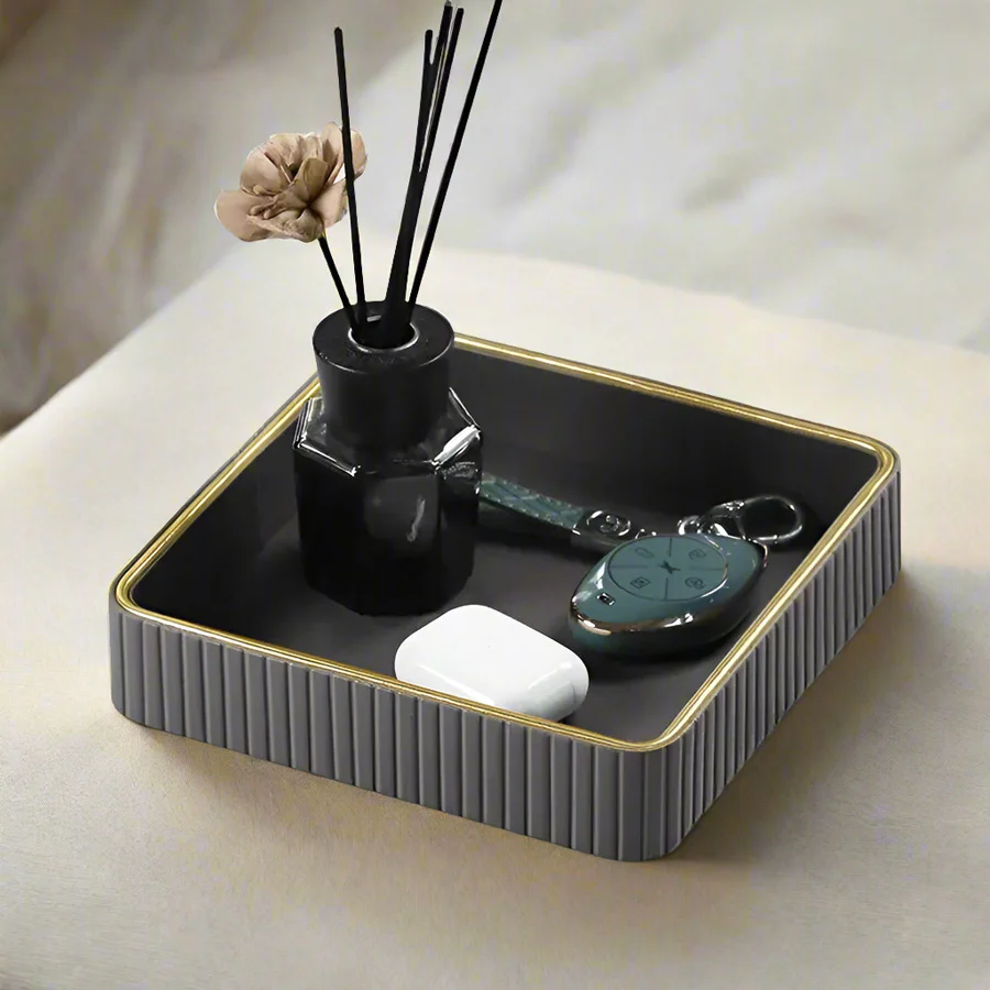 Columns Square Leather Valet Tray - Dark Grey - Image 5