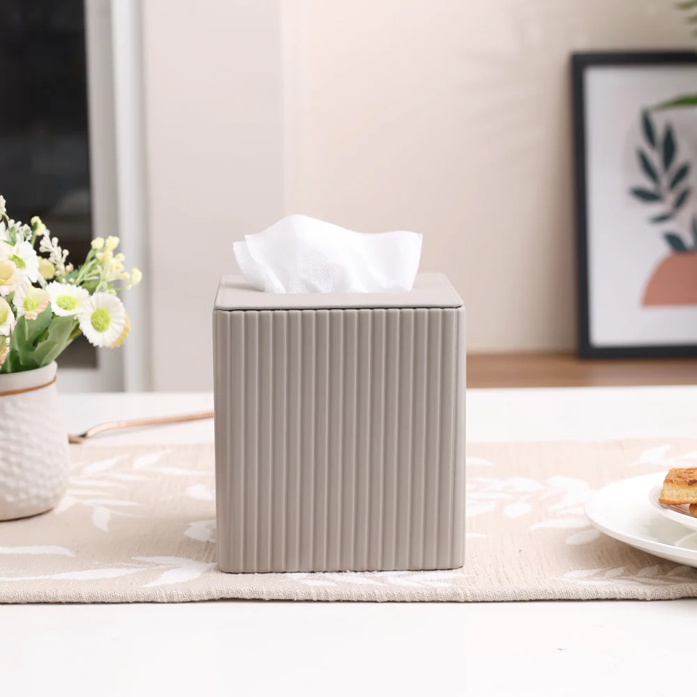 Columns Square Tissue Box Holder - Light Grey - Image 2