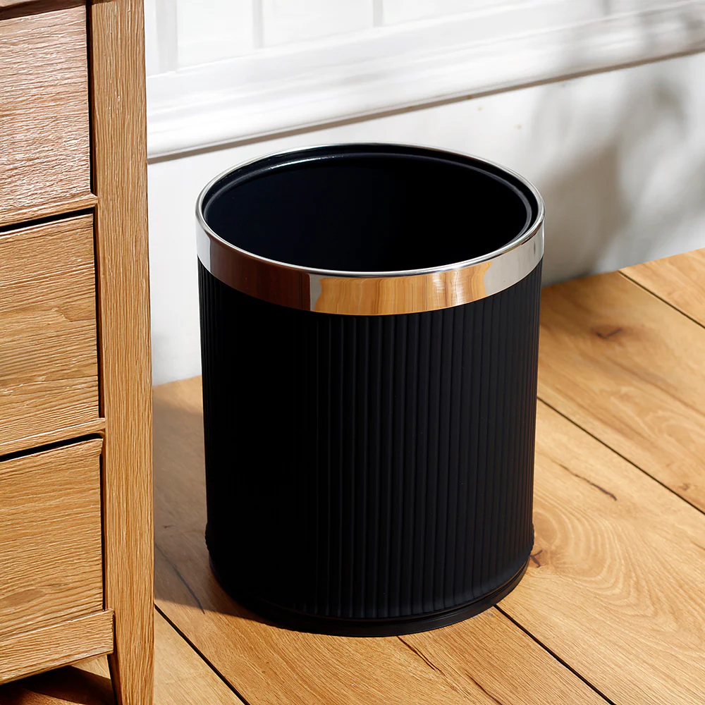 Columns Waste Bin 10L - Black & Steel - Image 2