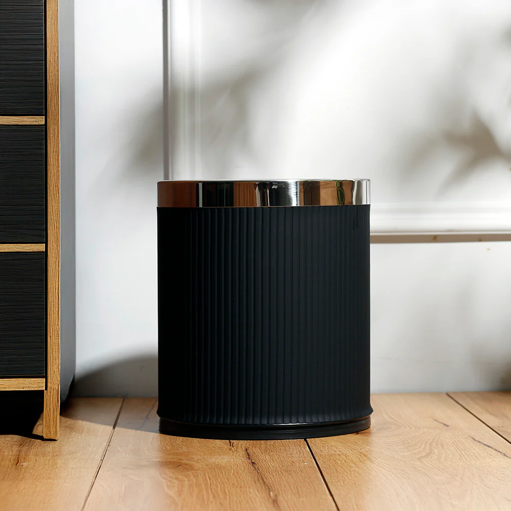 Columns Waste Bin 10L - Black & Steel - Image 4