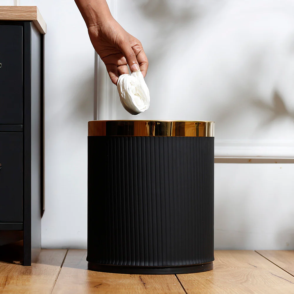 Columns Waste Bin 10L - Black & Gold
