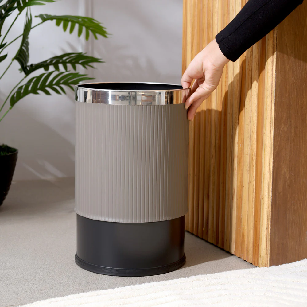 Columns Waste Bin 10L - Dark Grey & Steel - Image 2