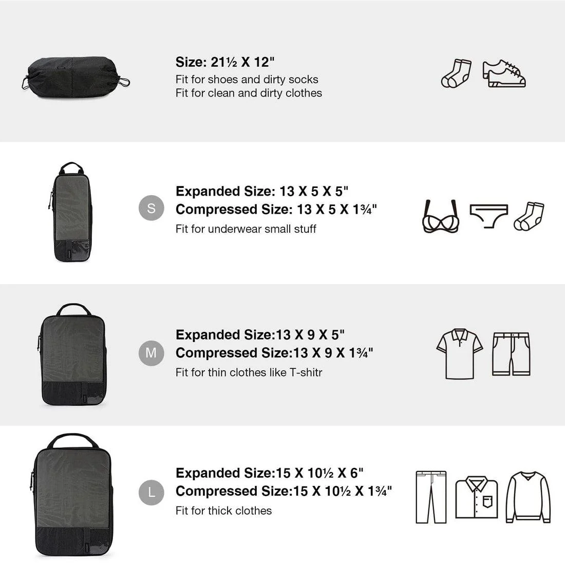 Compression Packing Cubes, Set of 6 - Black - Image 3