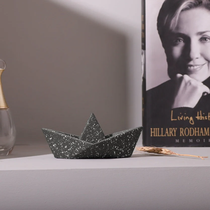 Concrete Boat Decorative Sculpture Medium - Speckled Black - Image 2