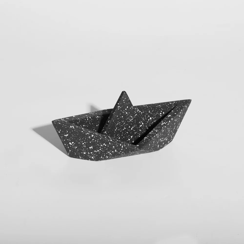 Concrete Boat Decorative Sculpture Medium - Speckled Black - Image 3