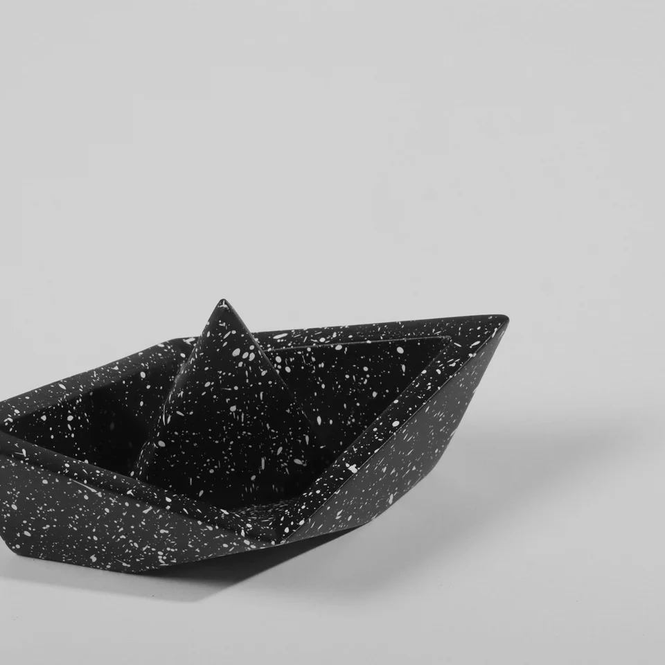 Concrete Boat Decorative Sculpture Medium - Speckled Black - Image 4