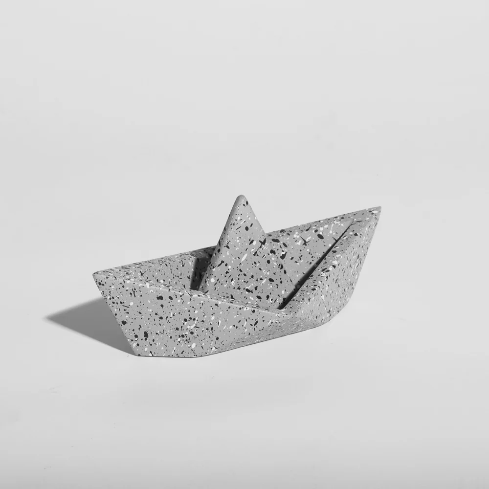 Concrete Boat Decorative Sculpture Medium - Speckled Grey - Image 3