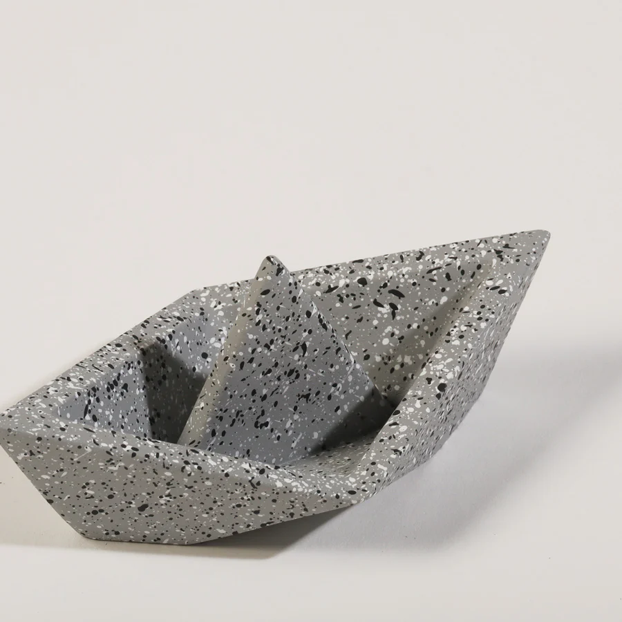 Concrete Boat Decorative Sculpture Medium - Speckled Grey - Image 4