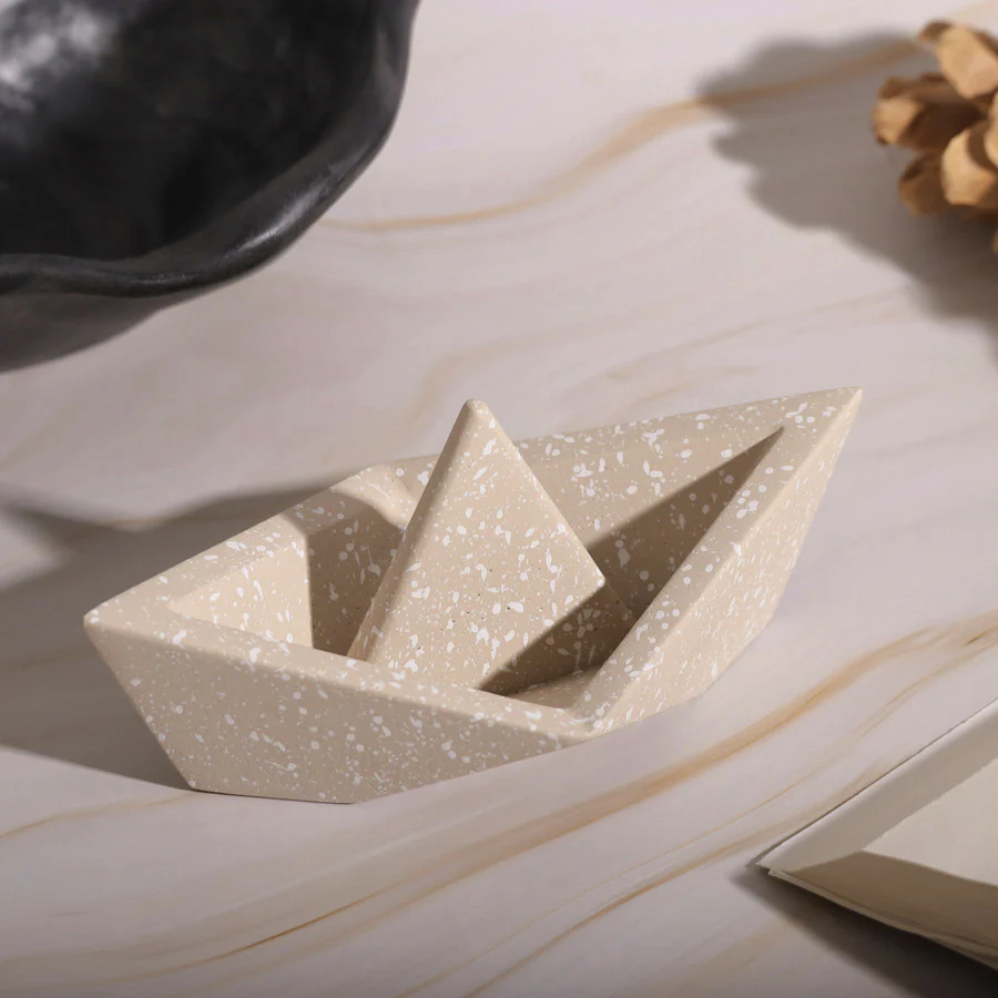 Concrete Boat Decorative Sculpture Medium - Speckled Taupe - Image 2