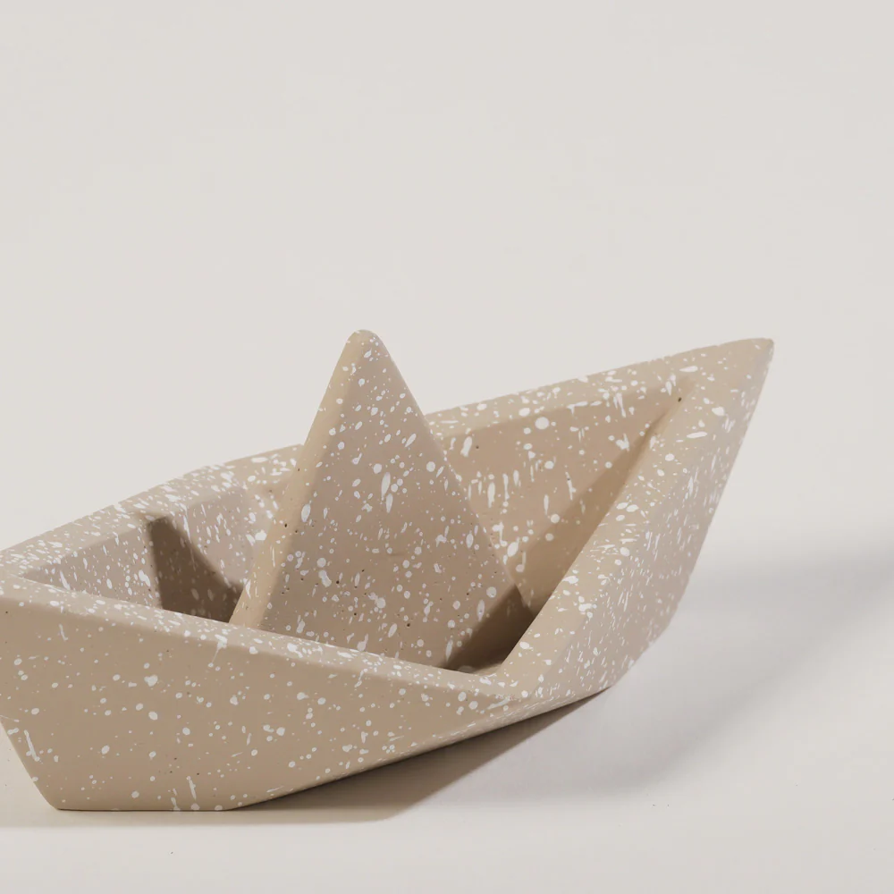 Concrete Boat Decorative Sculpture Medium - Speckled Taupe - Image 4