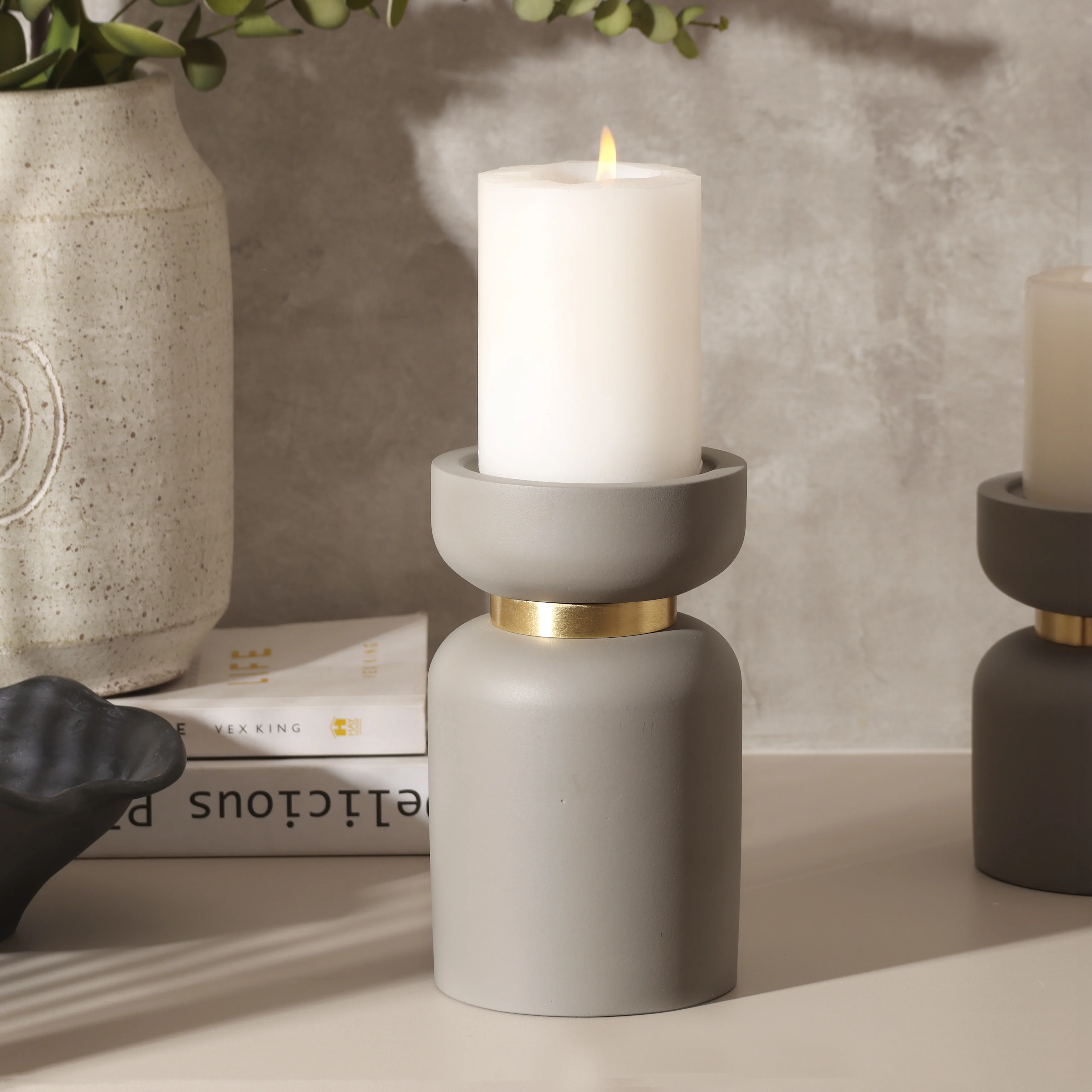 Concrete Candle Stand Large - Stone Grey