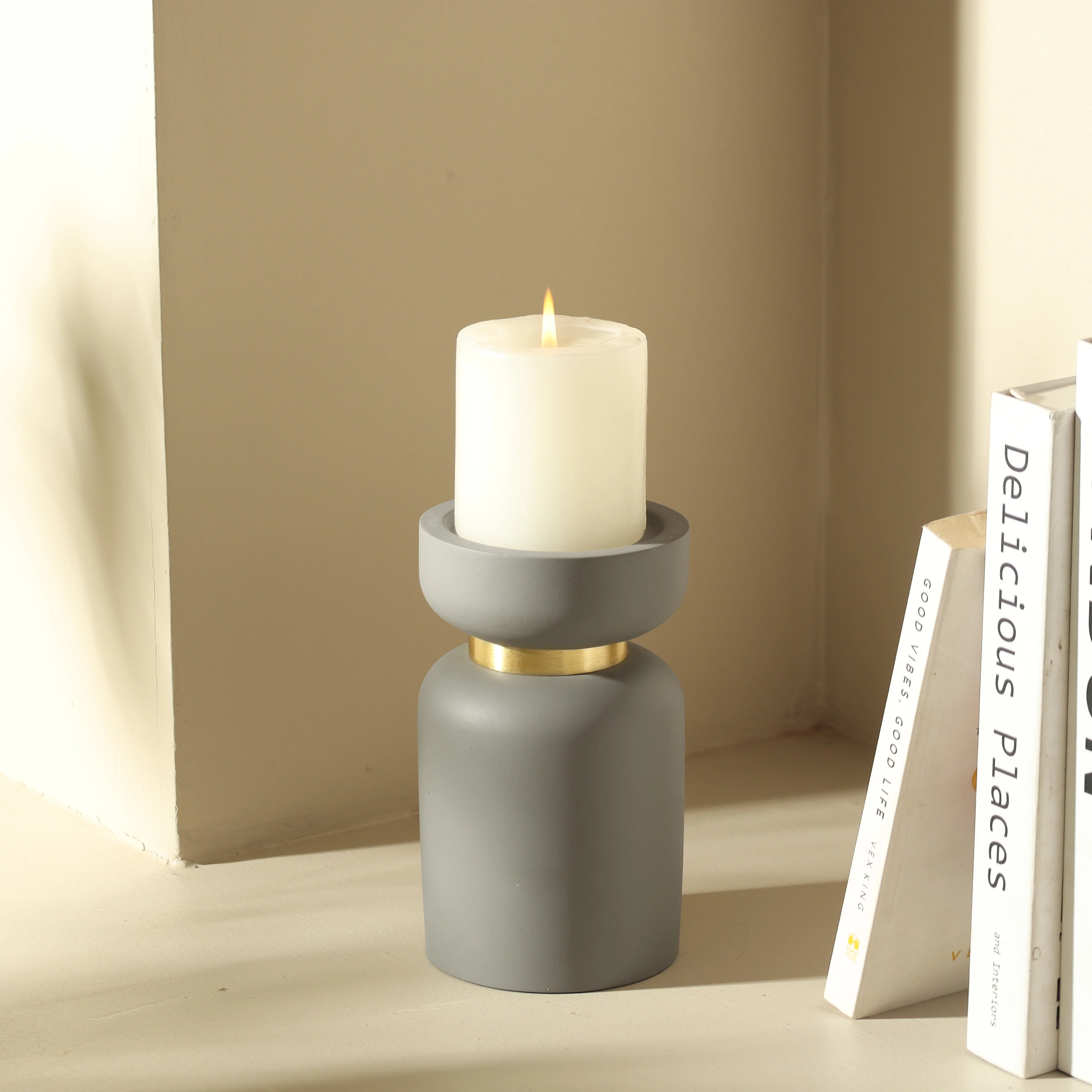 Concrete Candle Stand Large - Stone Grey - Image 4