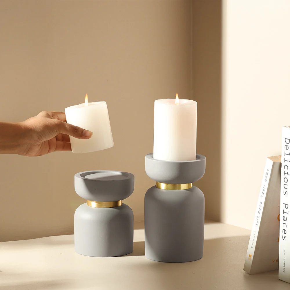 Concrete Candle Stand Large - Stone Grey - Image 5