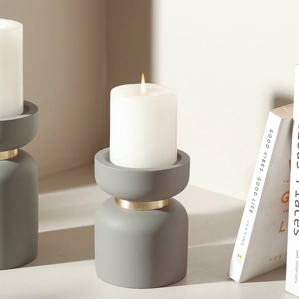 Concrete Candle Stand Medium - Stone Grey - Image 2