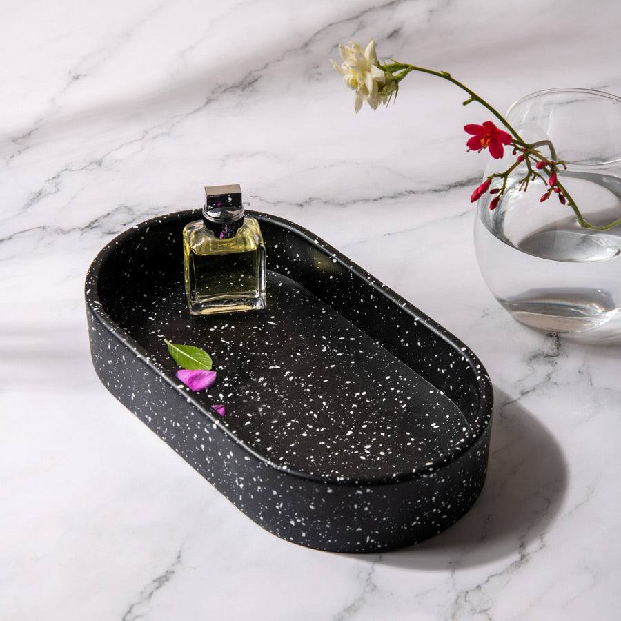 Concrete Oval Tray Small - Speckled Black
