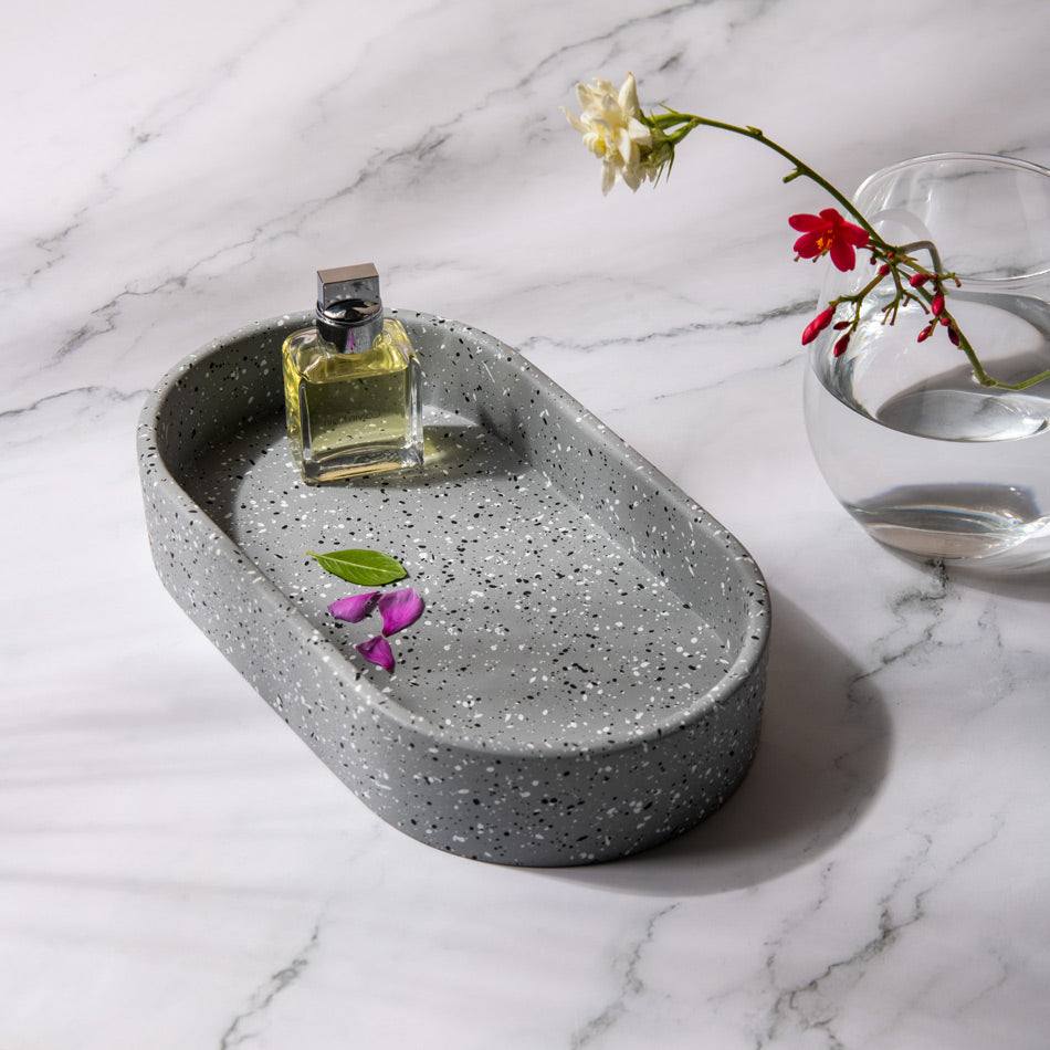Concrete Oval Tray Small - Speckled Grey
