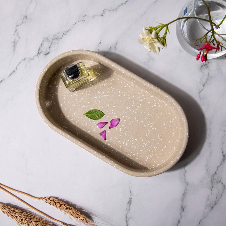Concrete Oval Tray Small - Speckled Taupe - Image 2