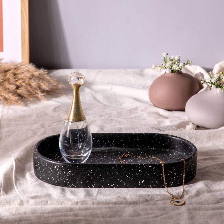 Concrete Oval Valet Tray Medium - Speckled Black