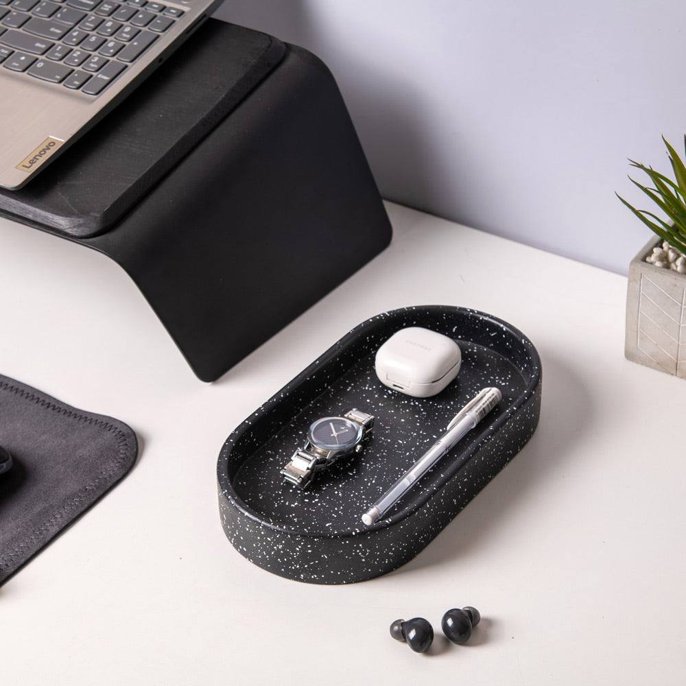 Concrete Oval Valet Tray Medium - Speckled Black - Image 2
