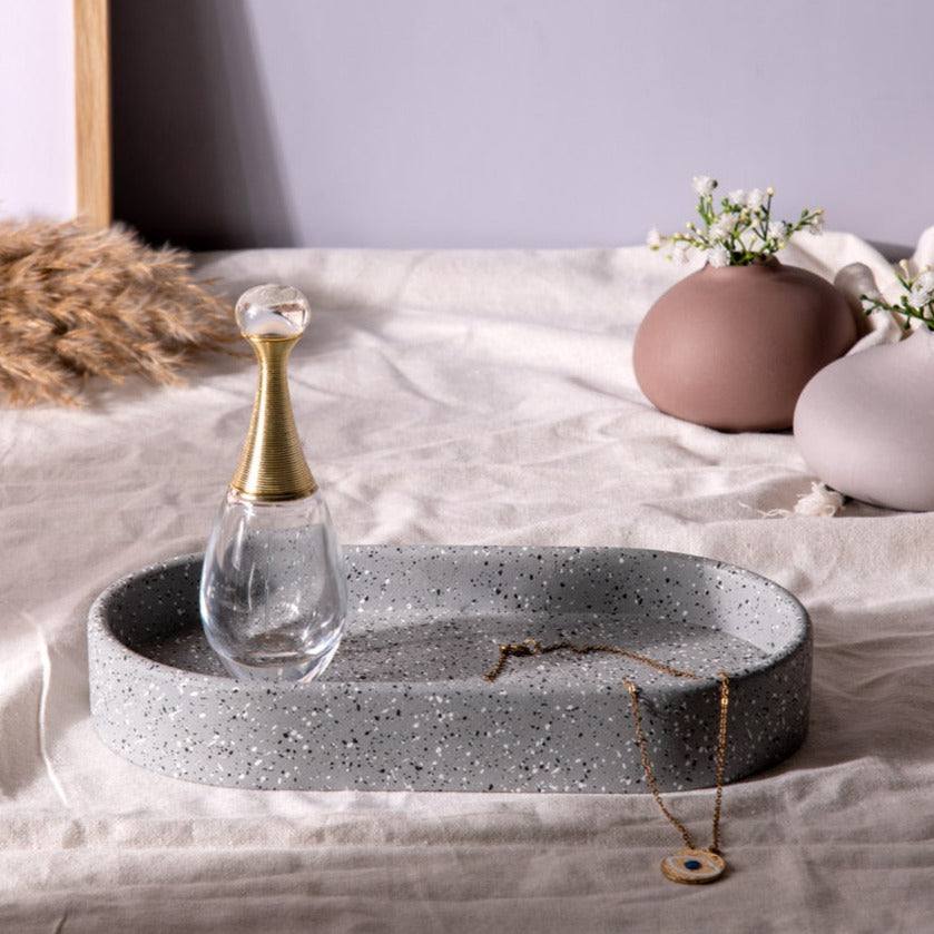 Concrete Oval Valet Tray Medium - Speckled Grey