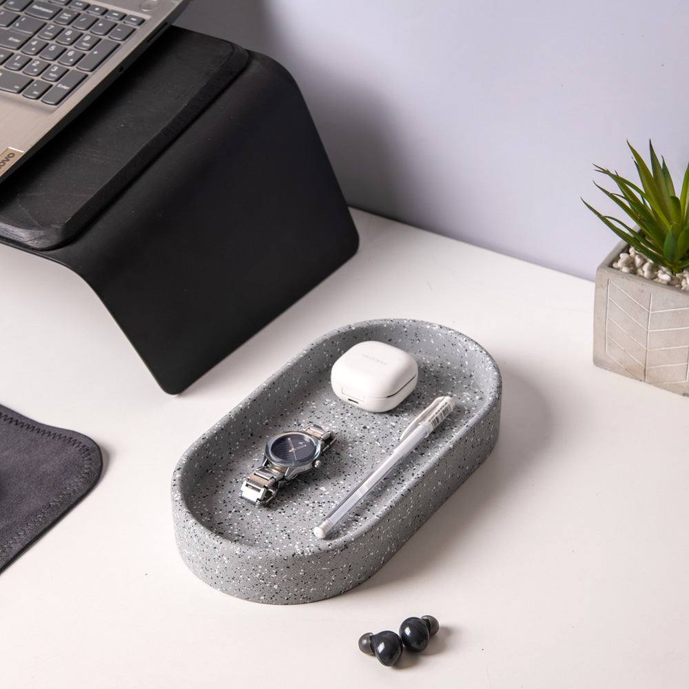 Concrete Oval Valet Tray Medium - Speckled Grey - Image 2