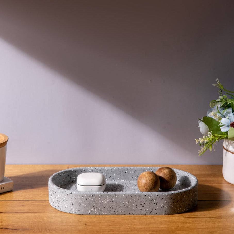 Concrete Oval Valet Tray Medium - Speckled Grey - Image 3