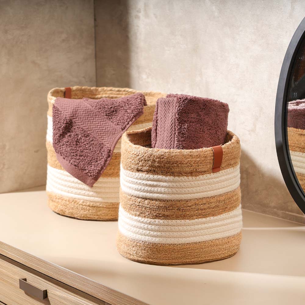 Cotton & Jute Barrel Planters, Set of 2 - Natural Cream - Image 2