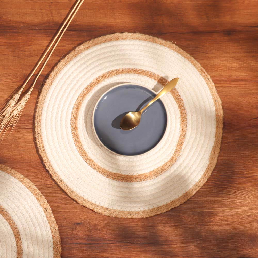 Cotton & Jute Round Placemats, Set of 4 - Natural Cream - Image 2