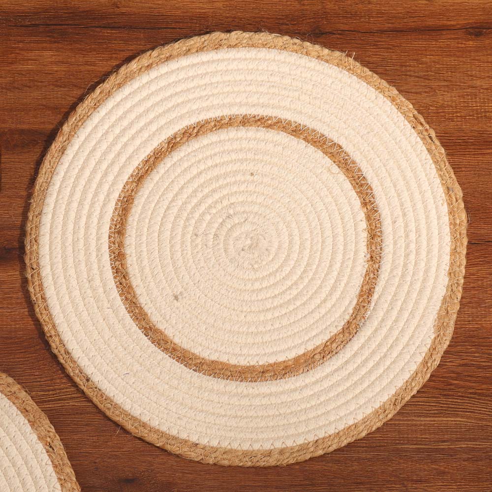 Cotton & Jute Round Placemats, Set of 4 - Natural Cream - Image 4
