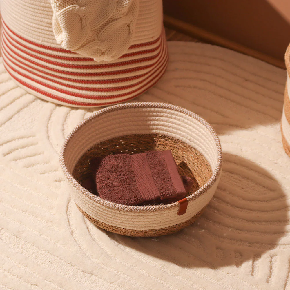 Cotton & Jute Round Storage Baskets, Set of 2 - Natural Cream - Image 5