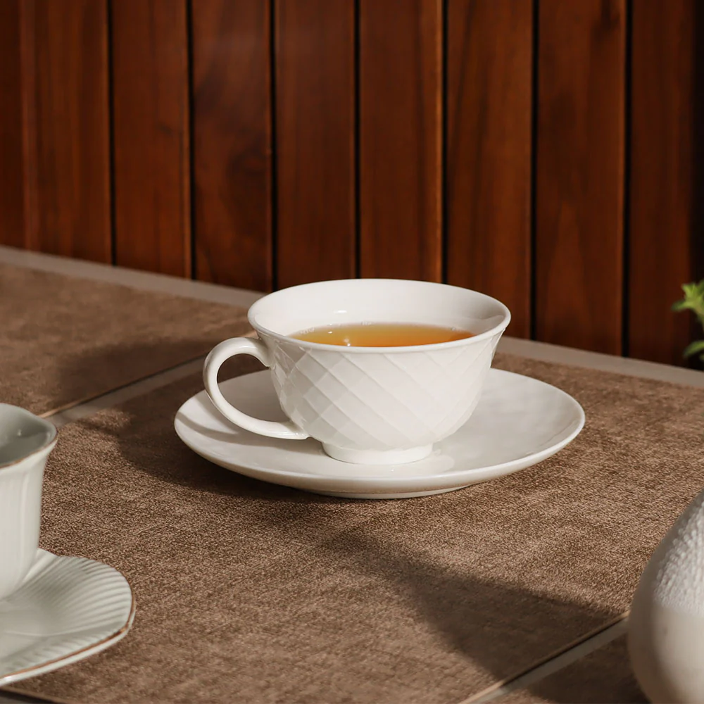 Cross Ceramic Cup With Saucer - White - Image 2