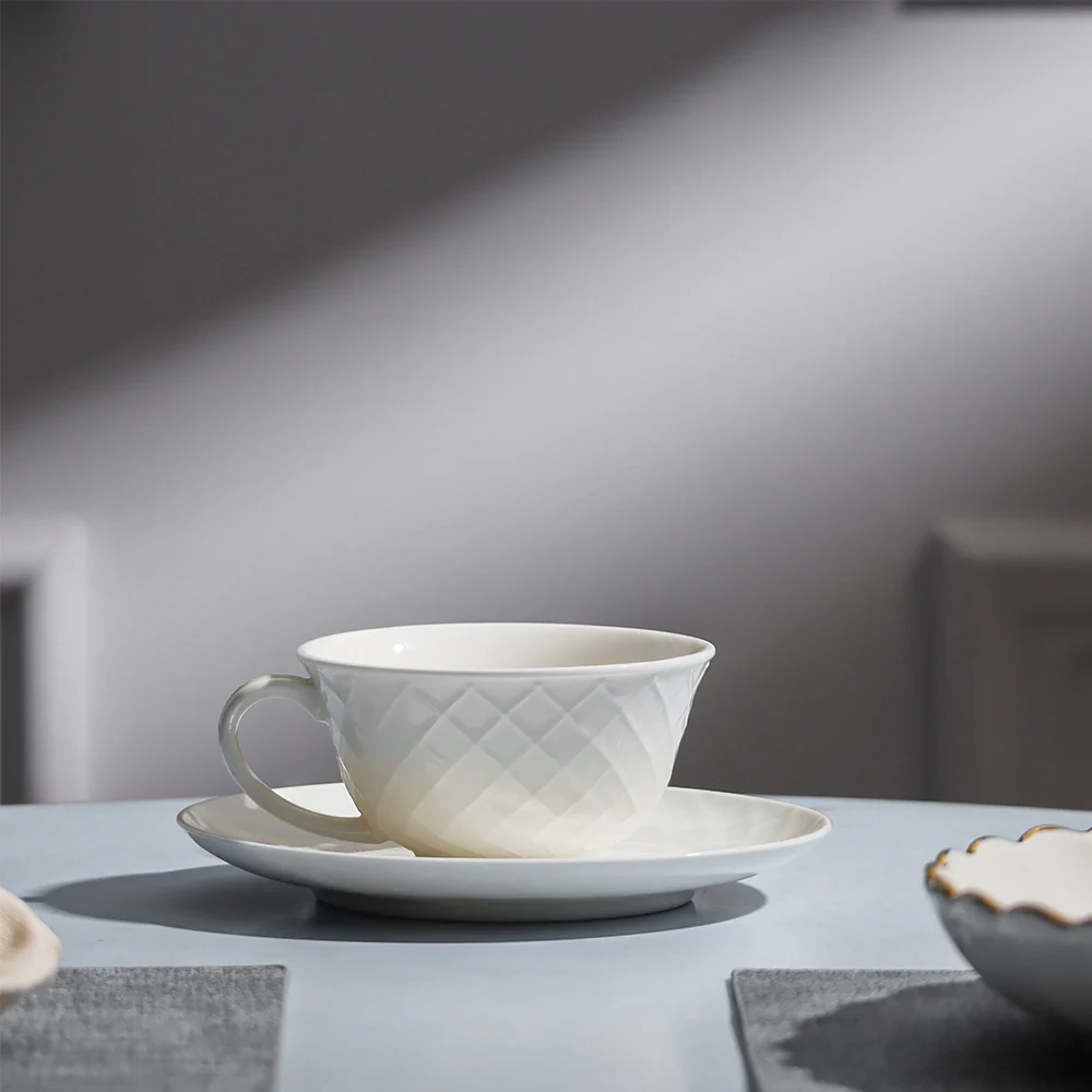 Cross Ceramic Cup With Saucer - White - Image 3