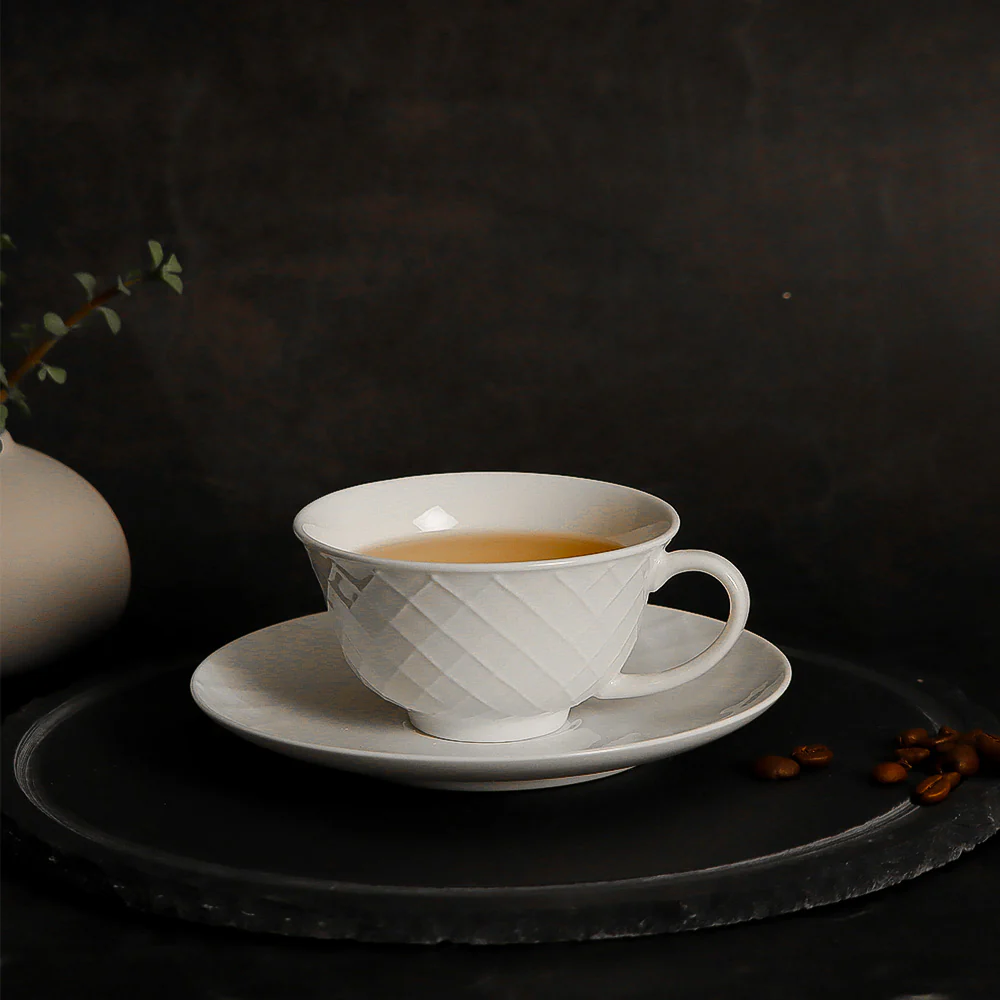 Cross Ceramic Cup With Saucer - White - Image 5