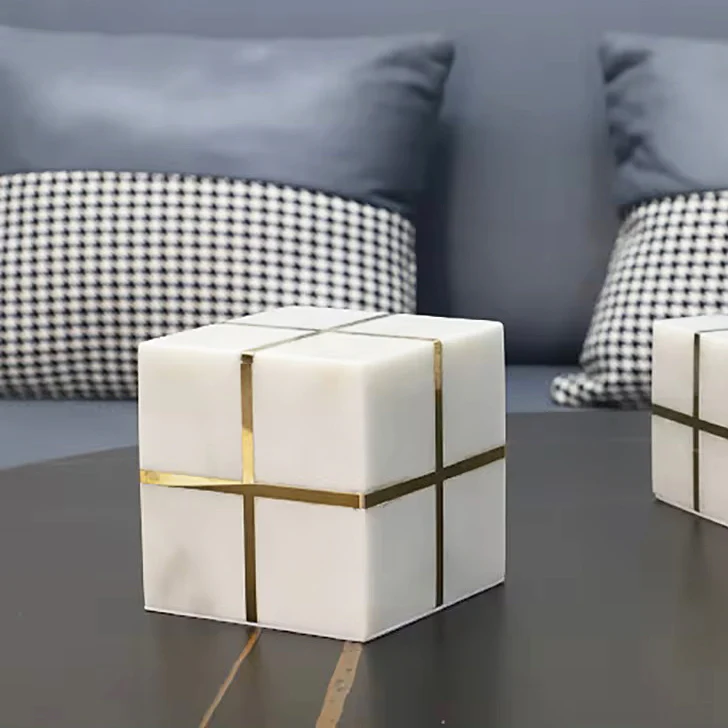 Cross Cube Decorative Sculpture Medium - White Gold - Image 3