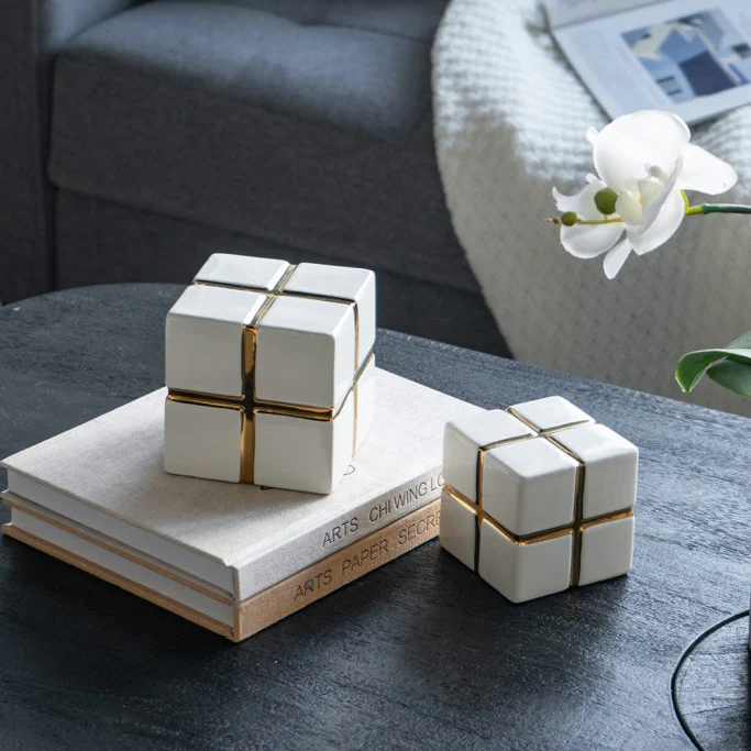 Cross Cube Decorative Sculpture Medium - White Gold - Image 9
