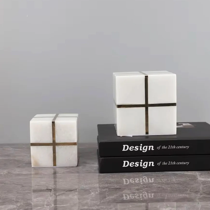 Cross Cube Decorative Sculpture Small - White Gold - Image 10