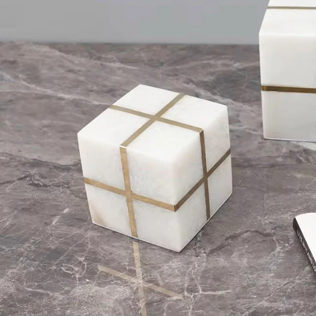 Cross Cube Decorative Sculpture Small - White Gold - Image 11
