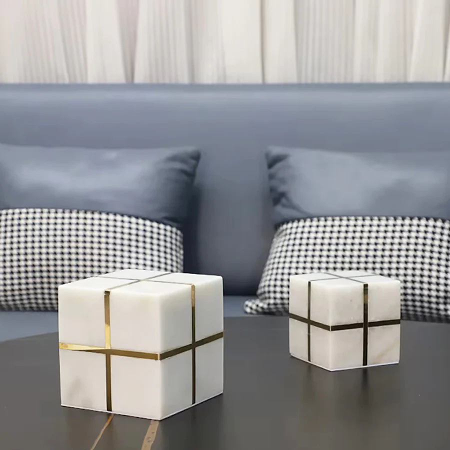 Cross Cube Decorative Sculpture Small - White Gold - Image 9