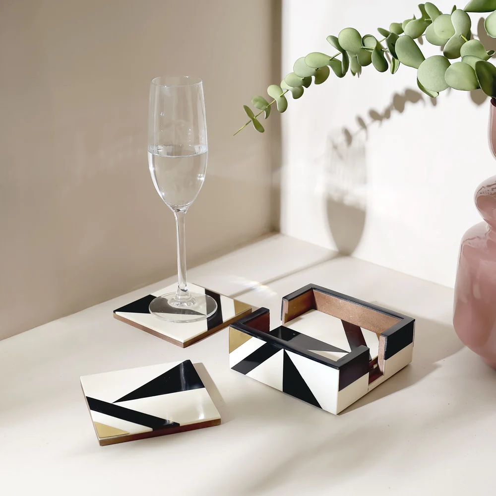 Cubist Square Coasters, Set of 4 - Monochrome Gold